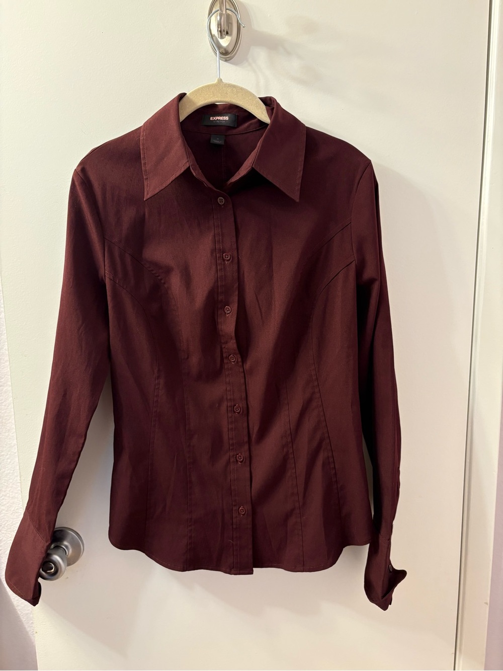 Express Stretch Women's Button-Up Shirt in Wine/Burgandy PTP 19-L 23